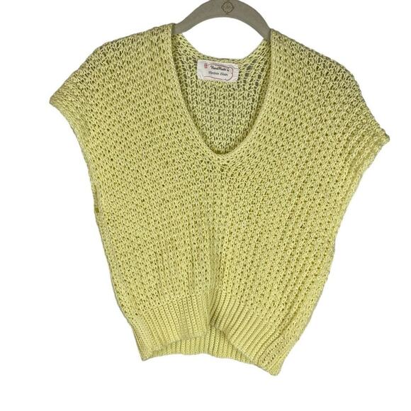 Vintage 80s hand knit shirt sleeve v neck cropped sweater - Picture 1 of 3